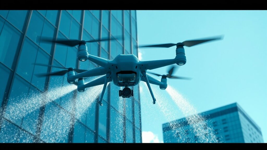 High Pressure Cleaning Drone cleaning glass building