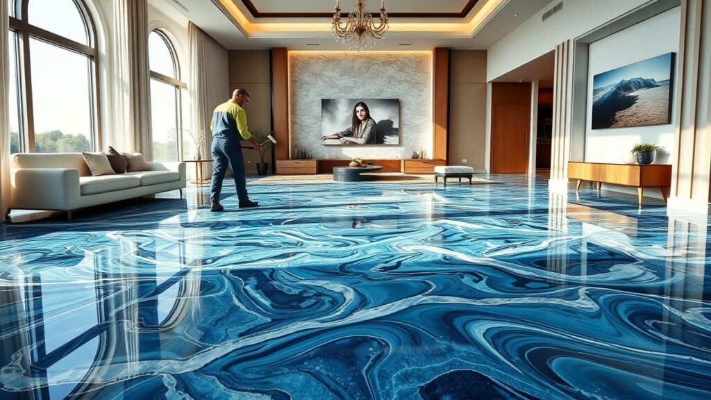 3D Epoxy Resin Flooring Luxury Design in Living Room